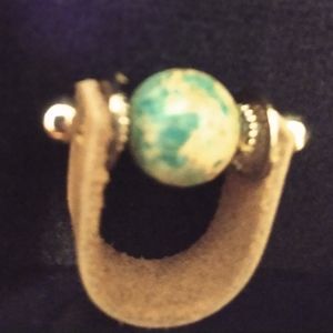 Unique Ring of leather, silver and turquoise size 6